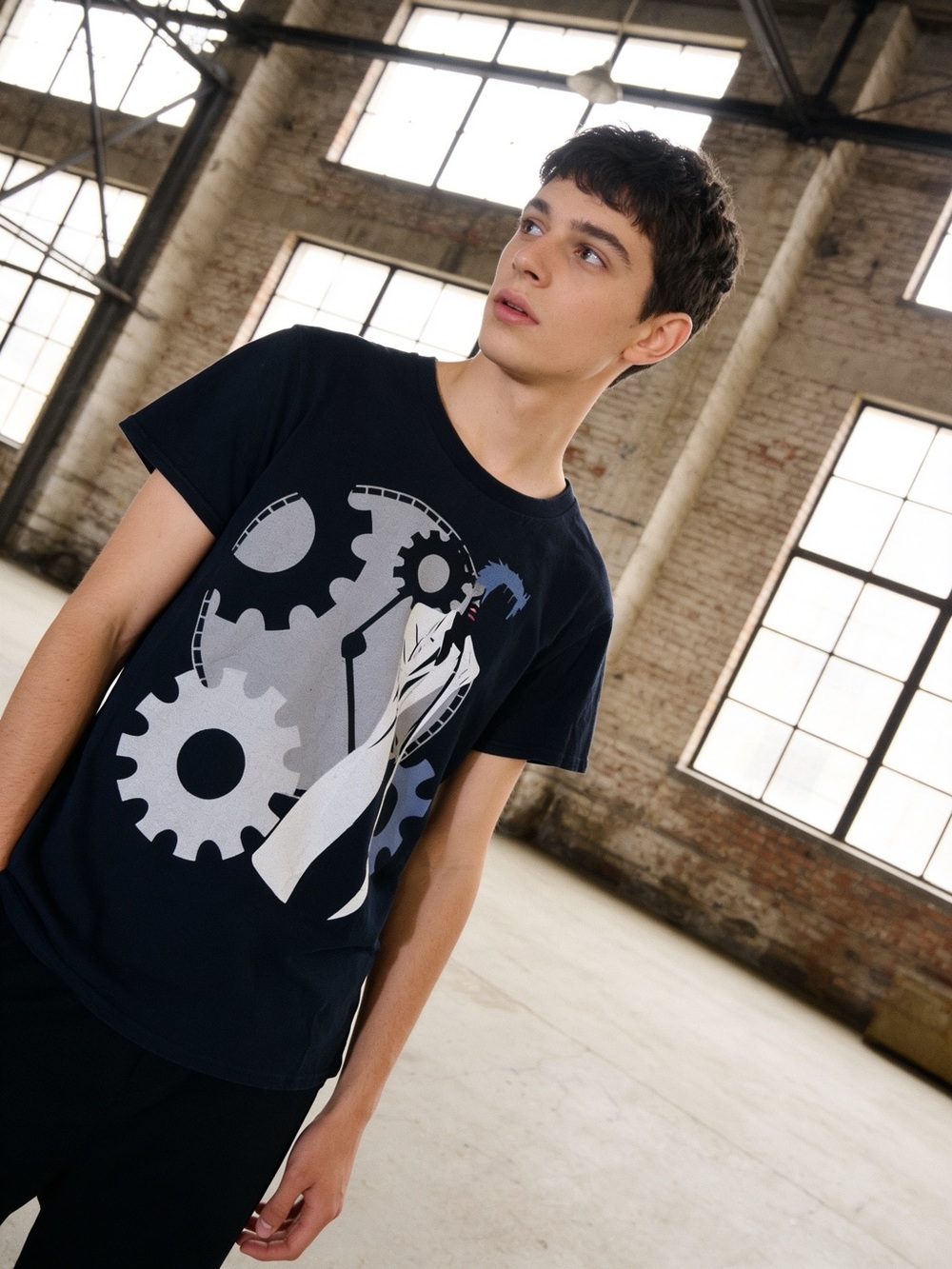 Anvil Black Graphic Crewneck Tee with Steins;Gate Graphic